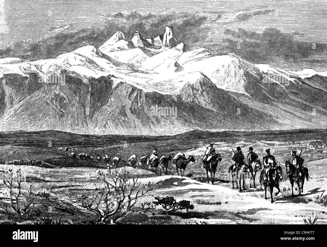 Polo, Marco, 1254 - 8.1.1324, mercante veneziano, viaggiatore, sulla strada della seta per Ciandu, legno tagliato a base di Pjasetzki, 19th secolo, Foto Stock