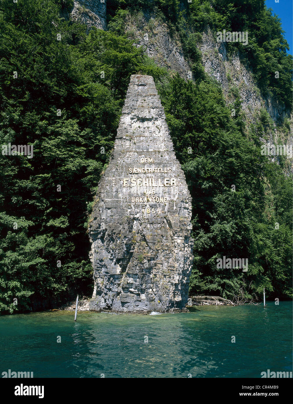 Schiller, Friedrich, 10.11.1759 - 9.5.1805, autore/scrittore tedesco, monumento al lago di Lucerna, Svizzera, fondato per il dramma "William Tell" del cantone di Ur, 1859, Foto Stock