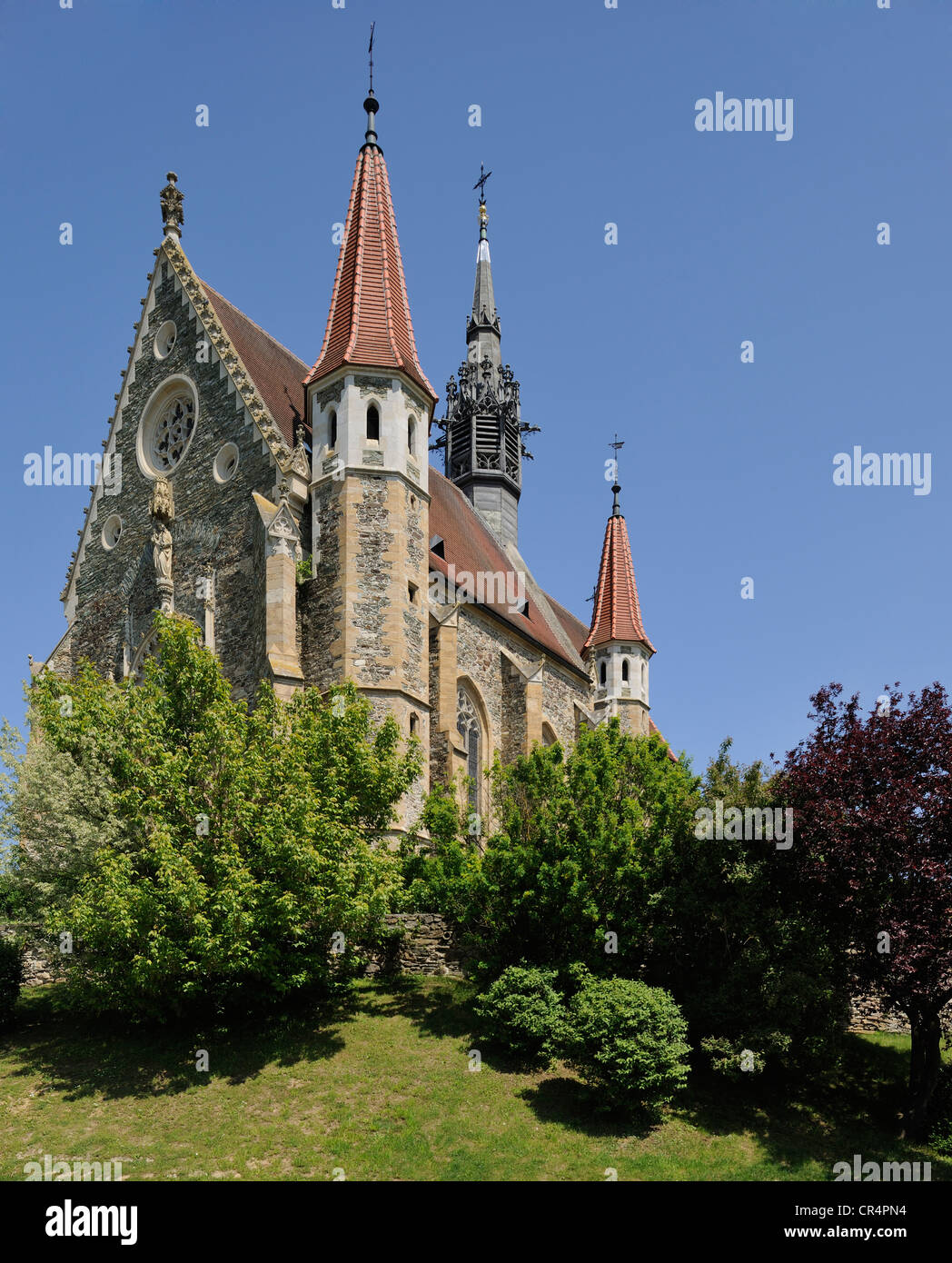 Chiesa parrocchiale di Santa Maria Assunta, in stile tardo gotico mariasdorf, Burgenland, Austria, Europa Foto Stock