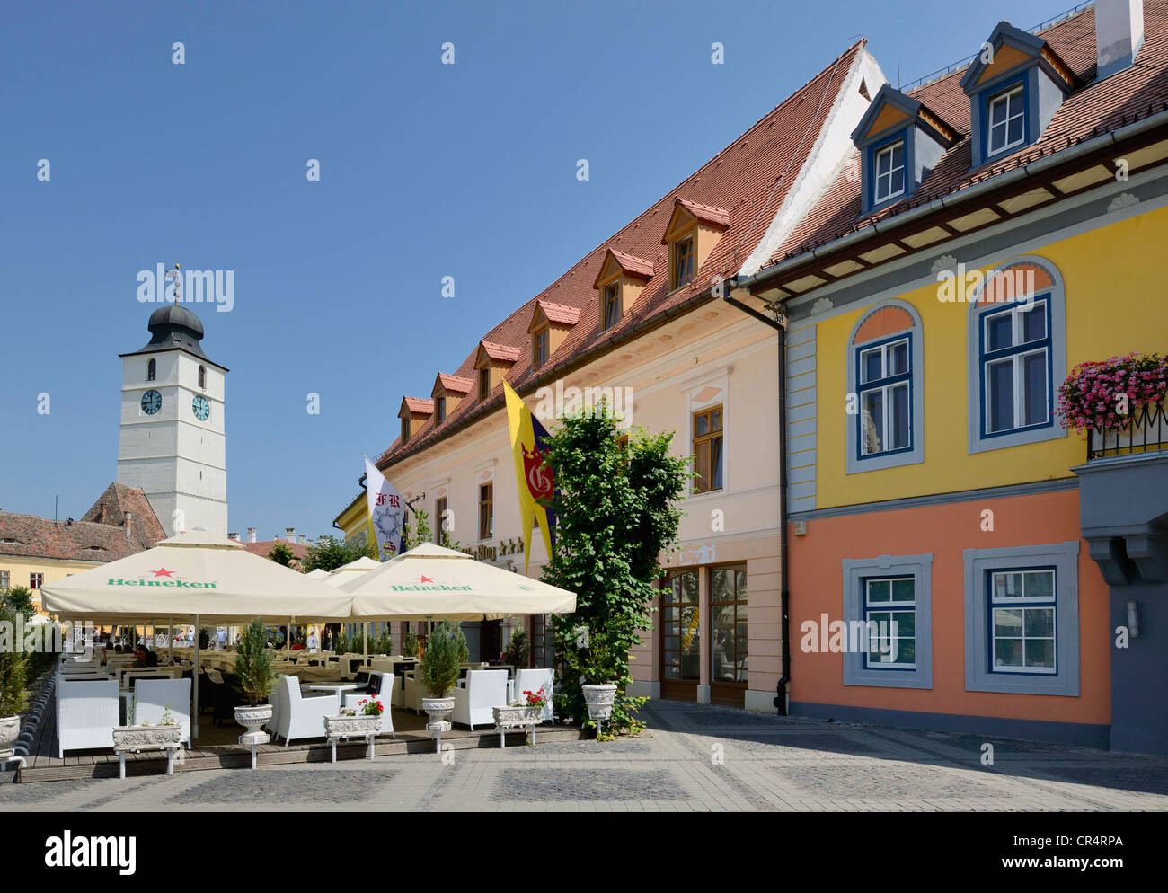 Municipio della città vecchia torre, Sibiu, Romania, europa Foto Stock