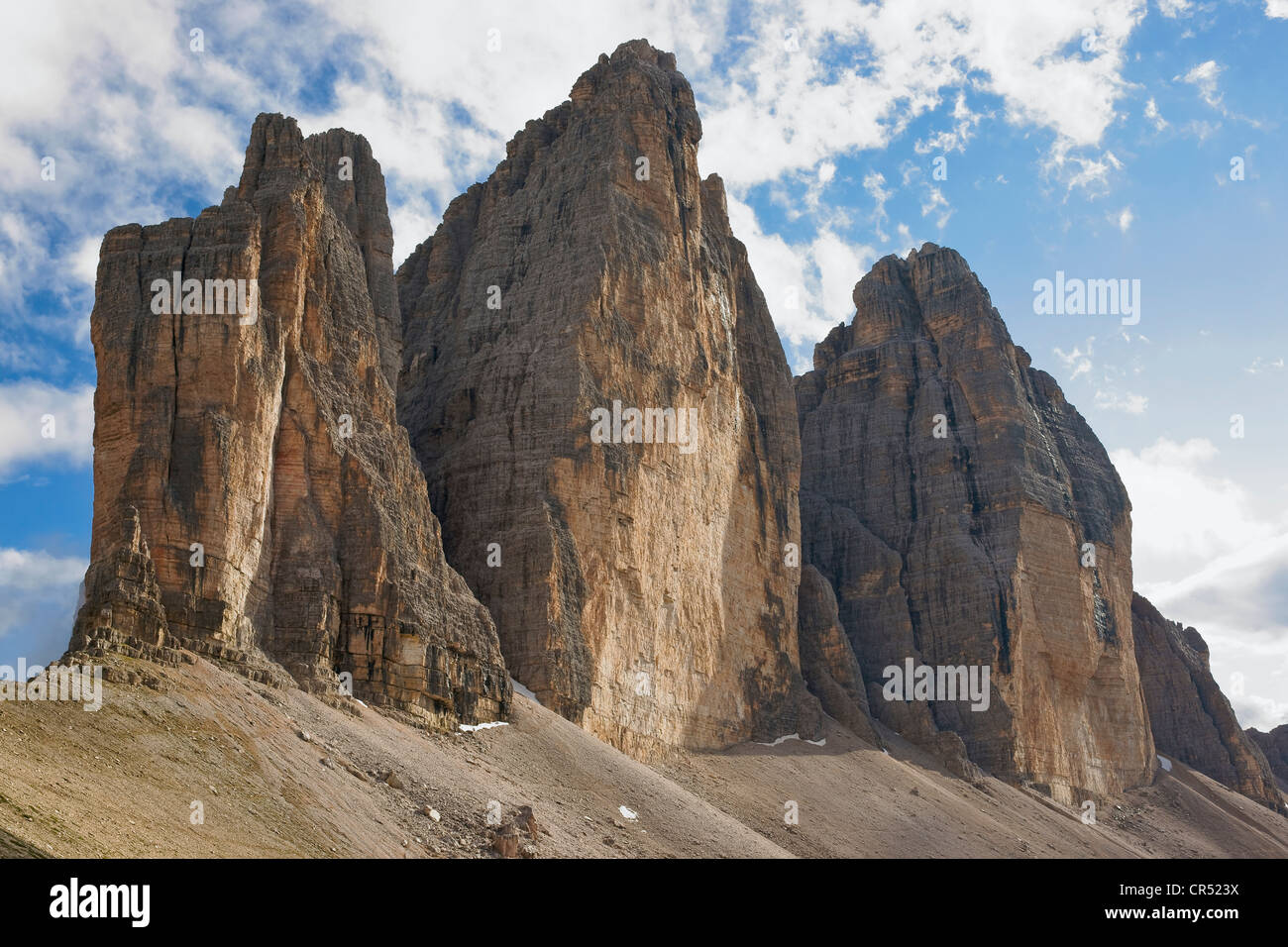 Tre Cime di Lavaredo o Drei Zinnen, Alto Adige, Italia, Europa Foto Stock