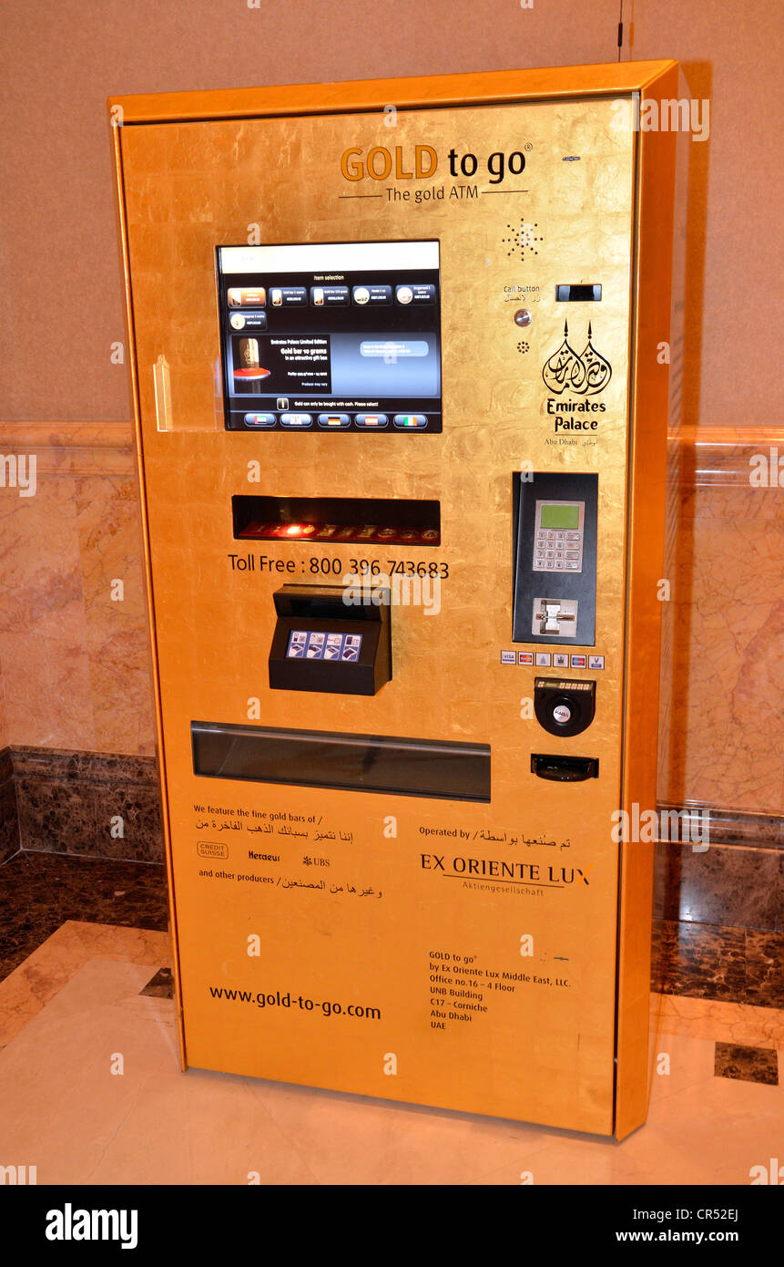 Oro machine 'Gold per andare' nell'Emirates Palace Hotel Abu Dhabi, Emirati Arabi Uniti, in Arabia, in Asia Foto Stock