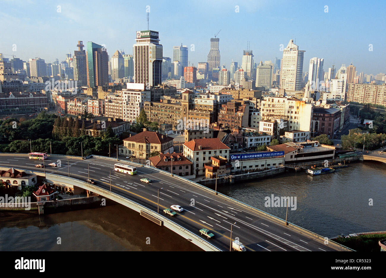 Cina, Shanghai, fiume Suzhou, vista generale sulla città Foto Stock