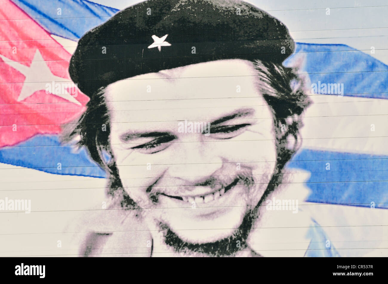 Immagine di Ernesto "Che" Guevara sulla facciata di una casa, di propaganda rivoluzionaria, Camagueey, Cuba, Caraibi Foto Stock