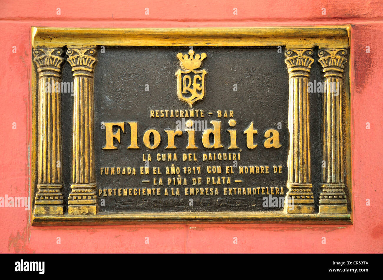 Segno sulla parete del Floridita Bar Hemingway bar preferito a l'Avana Vecchia, Habana Vieja, Havana, Cuba, Caraibi Foto Stock