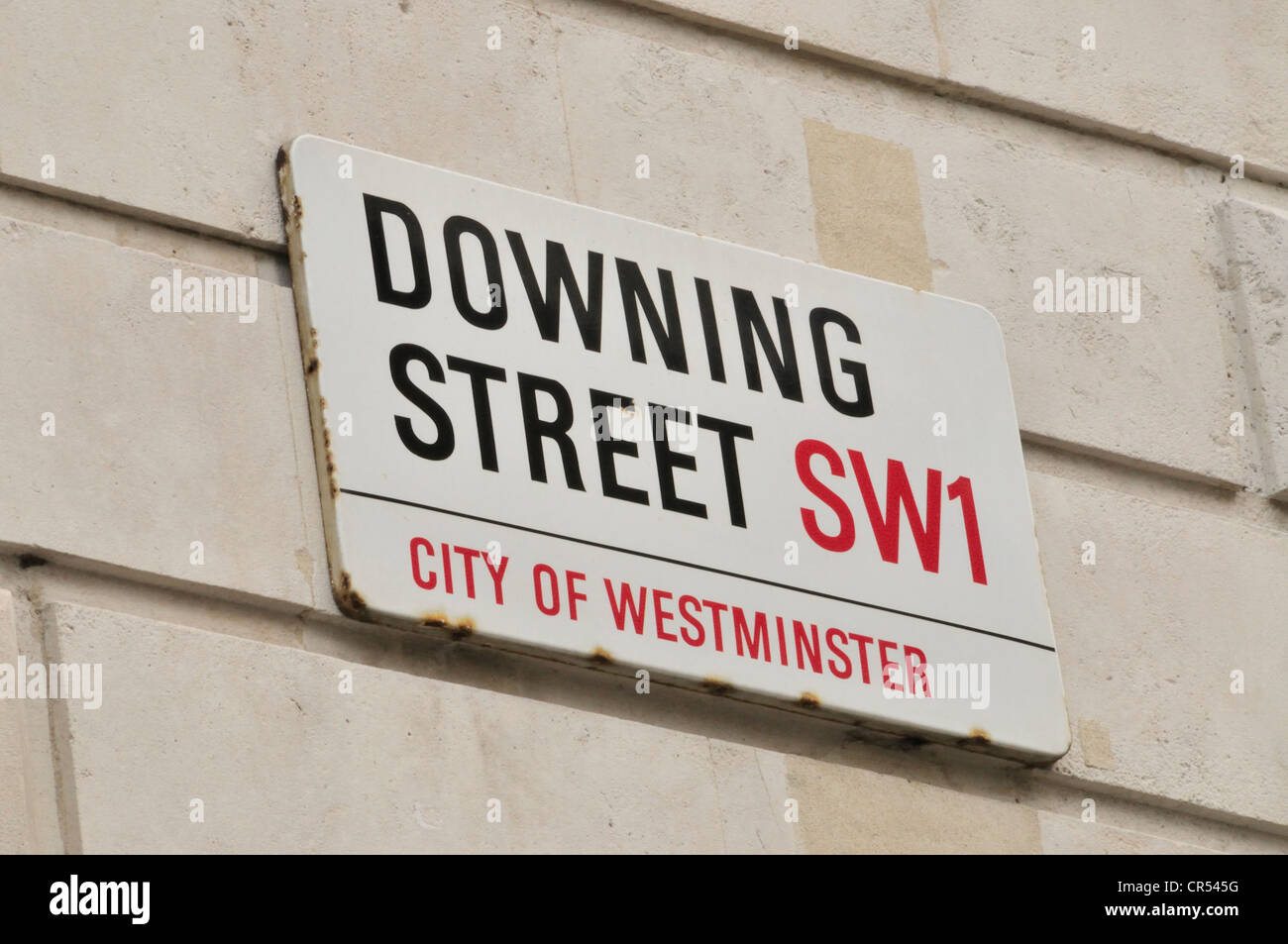 Strada segno, Downing Street, il quartiere governativo, Londra, Inghilterra, Gran Bretagna, Regno Unito, Europa Foto Stock