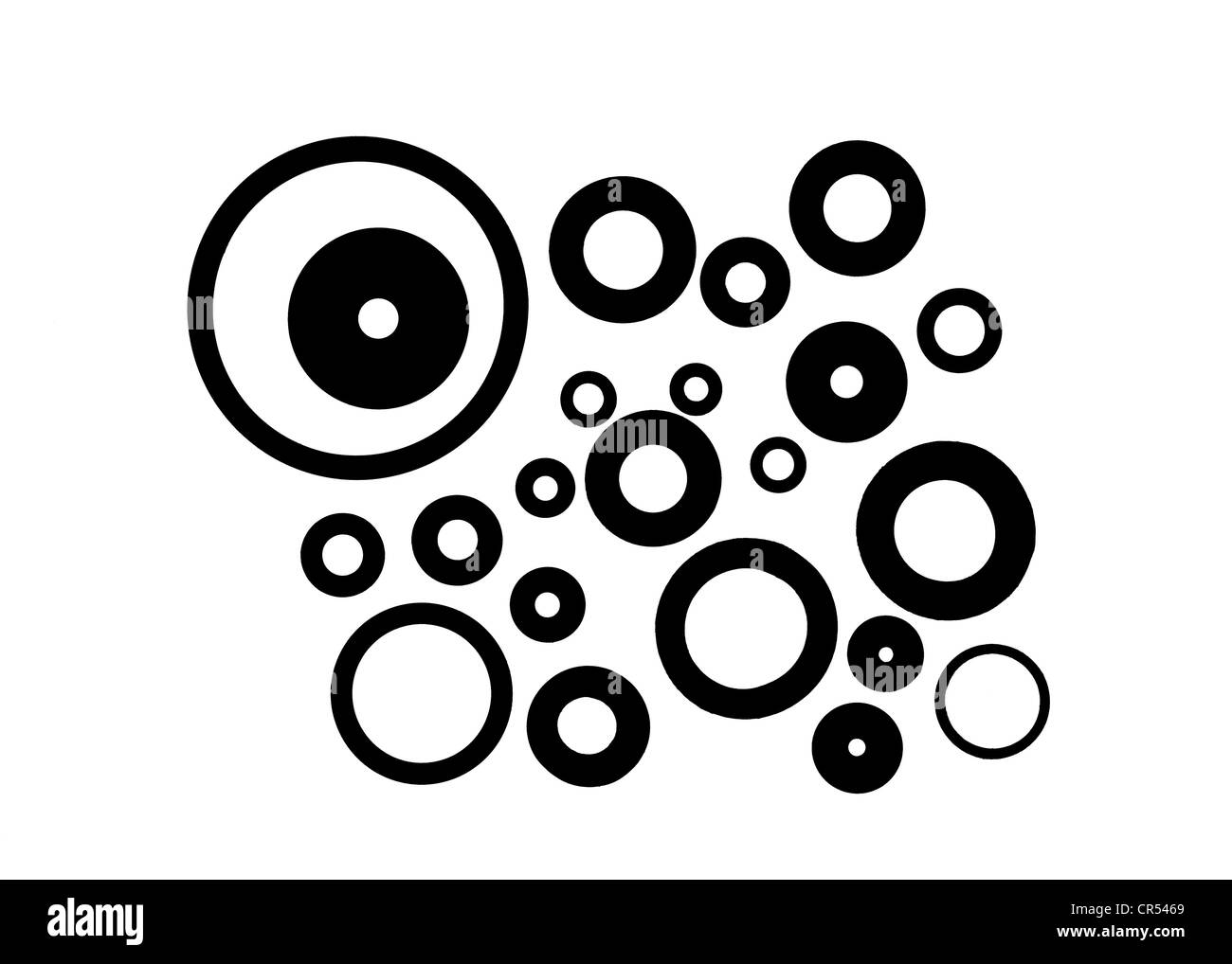 Sagome delle rondelle e anelli toroidali su un bianco. Sarebbe facile per aggiungere il proprio background Foto Stock