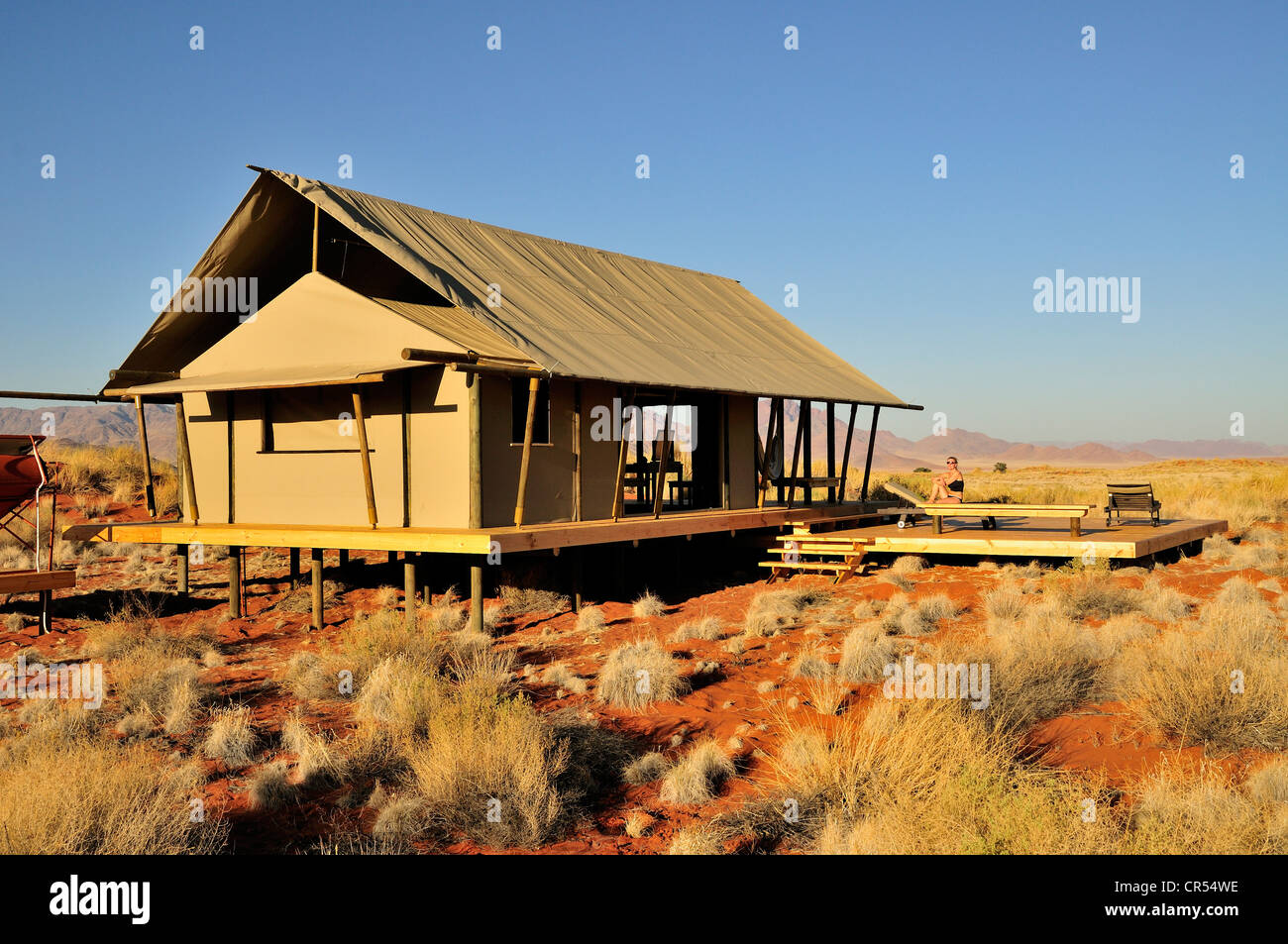 Chalet del Wolwedans Dune Lodge nel Namib Rand Riserva Naturale, Namib Desert, Namibia, Africa Foto Stock