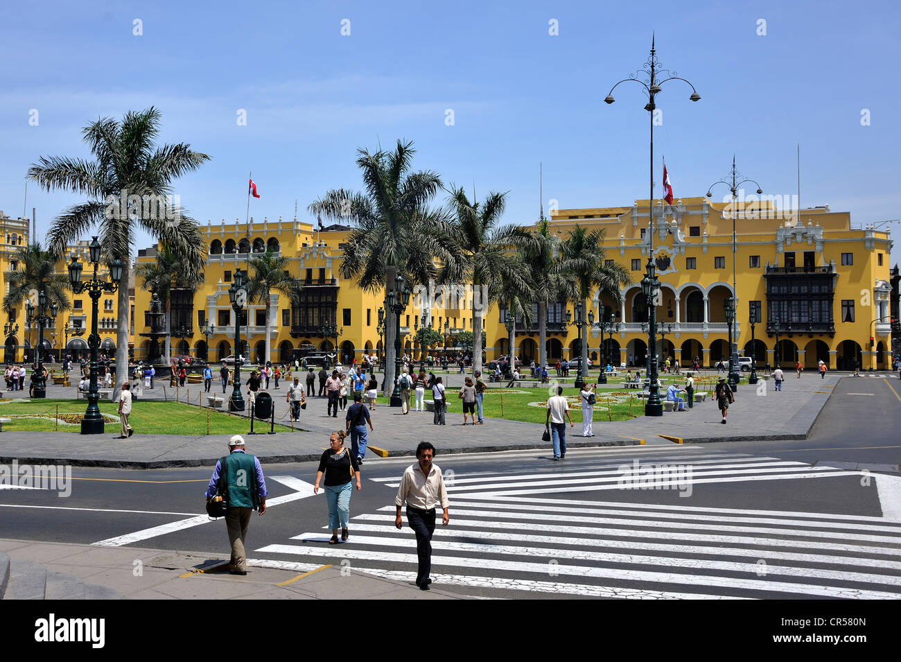 Al municipio di Plaza Mayor e Plaza de Armas, Lima, Sito Patrimonio Mondiale dell'UNESCO, Perù, Sud America Foto Stock