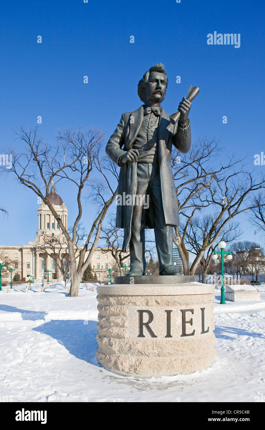 Canada, Manitoba Provincia, Winnipeg, il Parlamento di Manitoba, Louis Riel statua, fondatore della provincia di Manitoba Foto Stock