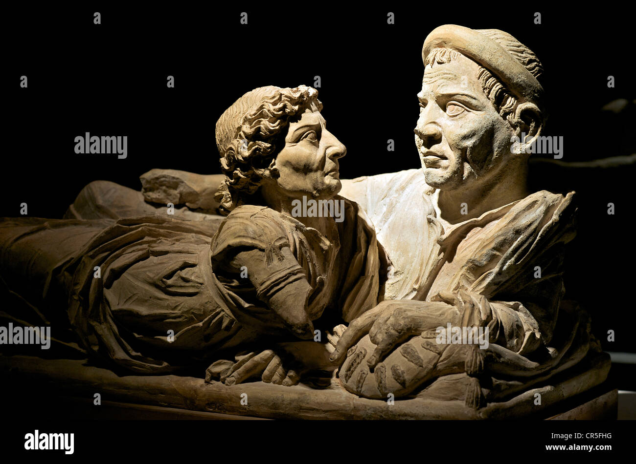 L'Italia, Toscana, Val di Cecina Volterra, il Museo Etrusco Guarnacci (etrusco Guarnacci museo), urn chiamato il vecchio sposato Foto Stock