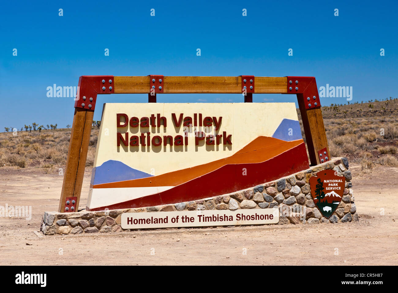 Segno in entrata al Parco Nazionale della Valle della Morte, STATI UNITI D'AMERICA. JMH5337 Foto Stock