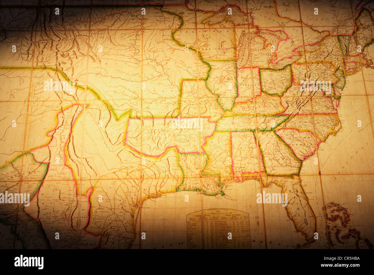 Vintage map della parte degli Stati Uniti. Mappa è dal 1820 ed è al di fuori del diritto d'autore. Focus su 'Missouri territorio'. Foto Stock