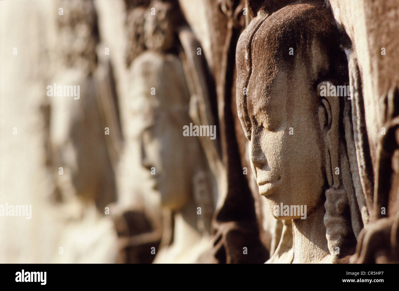 Incisioni rupestri, Angkor Wat, Siem Reap, Cambogia, sud-est asiatico Foto Stock