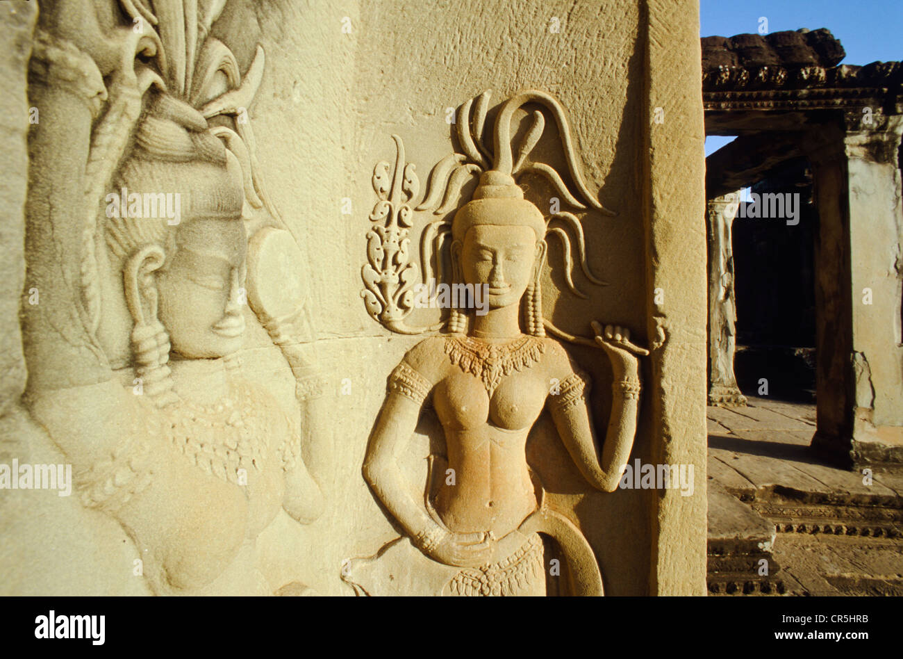 Incisioni rupestri, Angkor Wat, Siem Reap, Cambogia, sud-est asiatico Foto Stock