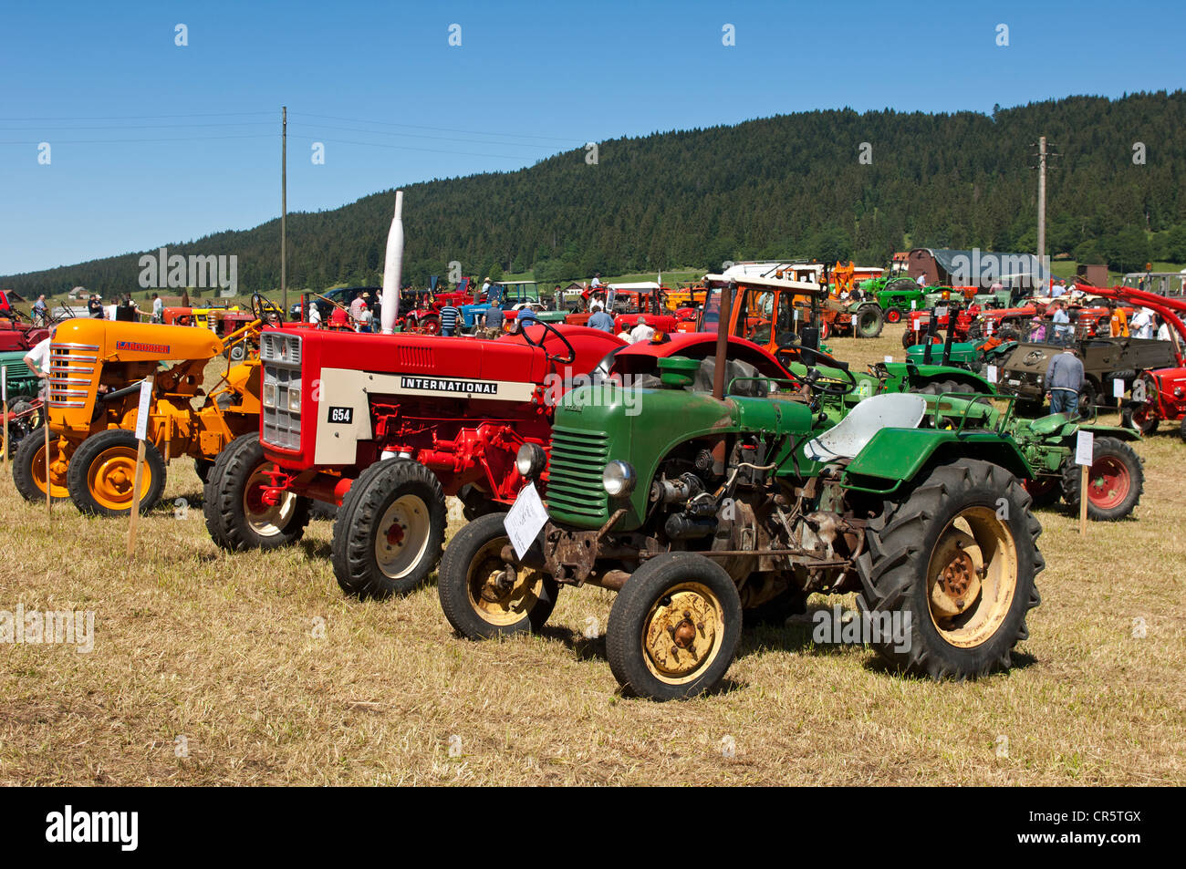 Esposizione di trattori d'epoca e altri macchinari Tracto Mania, La Brevine, Neuchâtel Giura, Svizzera, Europa Foto Stock
