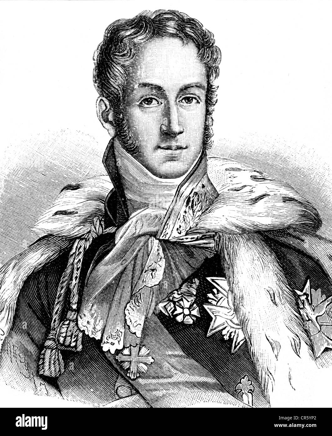 Polignac, Jules Auguste Armand Principe Di, 14.5.1780 - 29. 3.1847, politico francese, primo ministro e ministro degli Esteri 8.8.1829 - 29.7.1830, ritratto, adattato da litografia contemporanea, incisione in legno, 19th secolo, Foto Stock