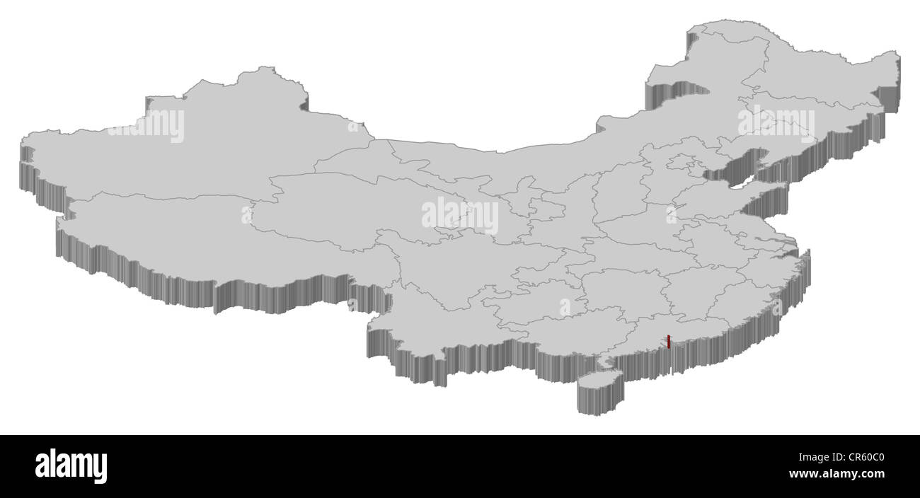 Mappa politica della Cina con le diverse province in cui Macao è evidenziata. Foto Stock