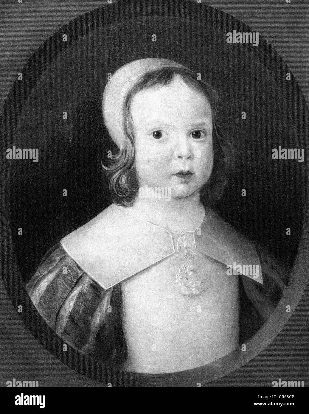 Cromwell Oliver, 25.4.1599 - 3.9.1658, politico inglese, ritratto, als bambino di due anni, ansimando, 1602, , artista del diritto d'autore non deve essere cancellata Foto Stock