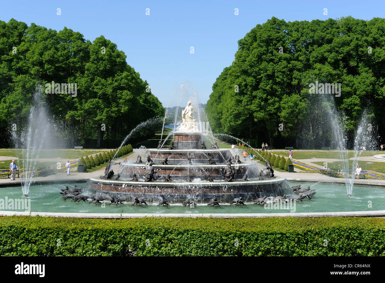 Fontana di Latona, creato nel 1883 da Johann Nepomuk Hauptmann, Herrenchiemsee, il Lago Chiemsee, Alta Baviera, Baviera Foto Stock