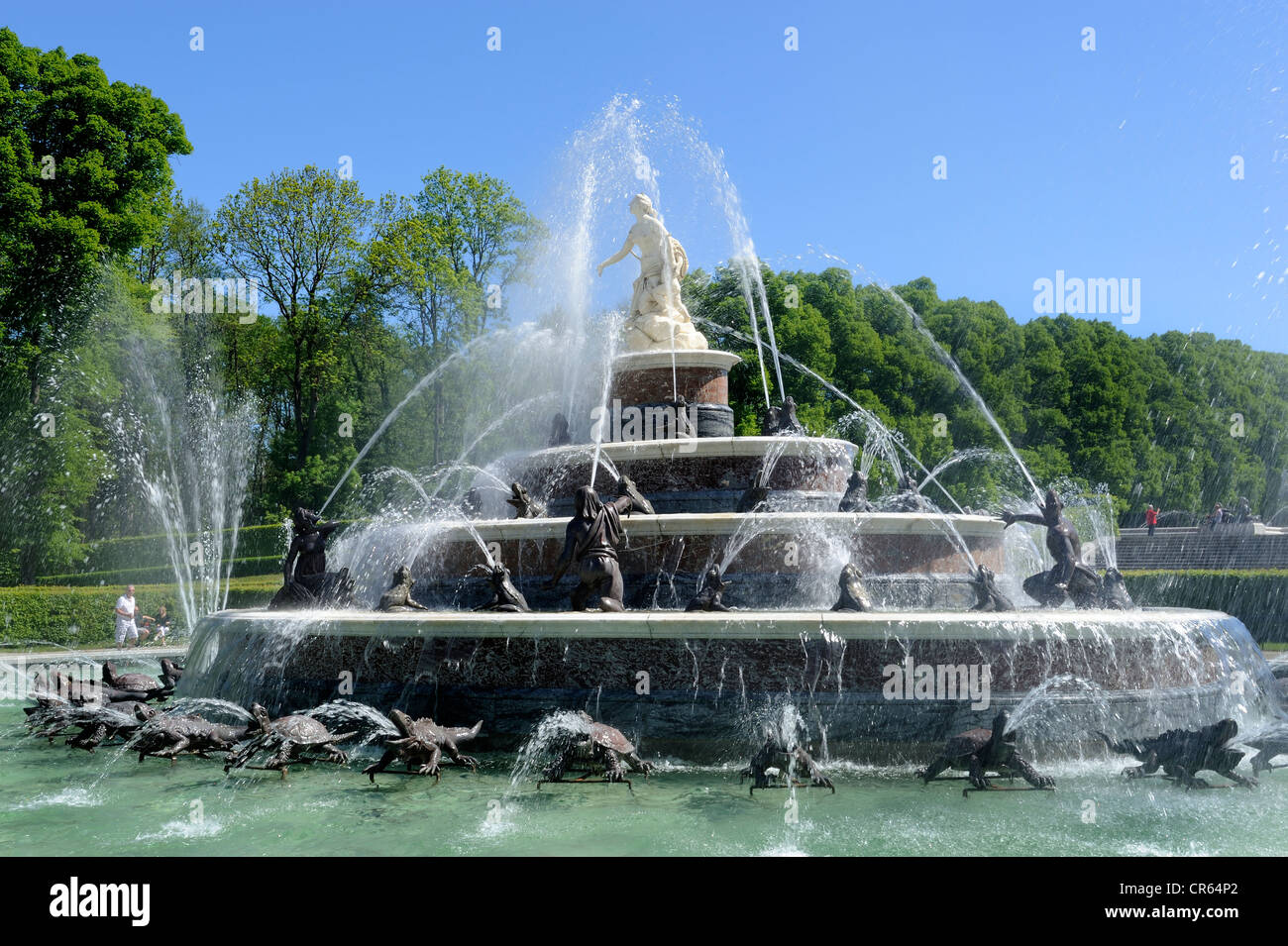 Fontana di Latona, creato nel 1883 da Johann Nepomuk Hauptmann, Herrenchiemsee, il Lago Chiemsee, Alta Baviera, Baviera Foto Stock