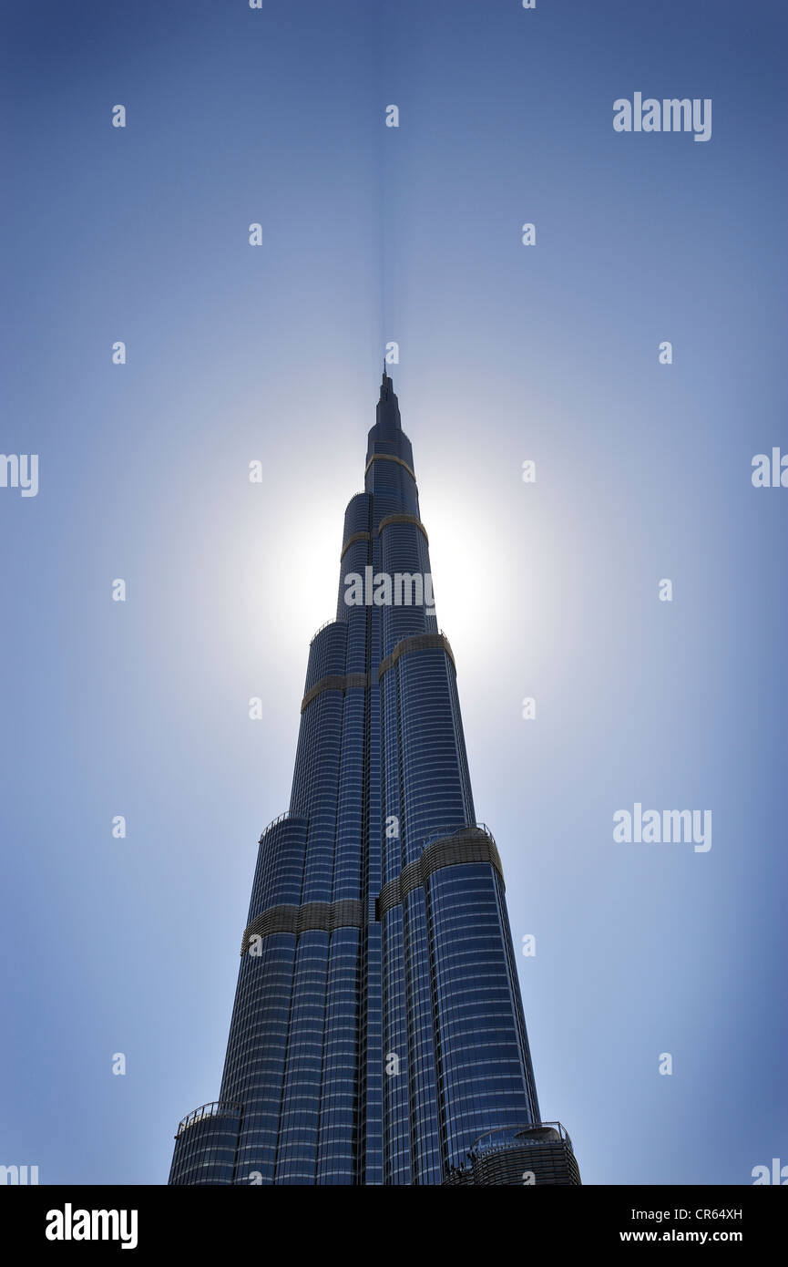 Il Burj Khalifa, la torre più alta del mondo, 828m alta, Business Bay, Downtown , Emirati Arabi Uniti, Medio Oriente e Asia Foto Stock