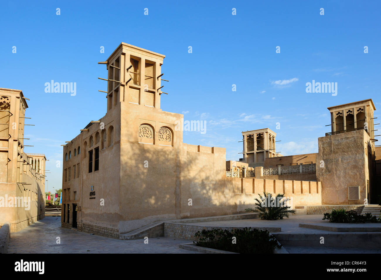 Casa di pietra repliche nel Villaggio del Patrimonio Culturale, Dubai, Emirati Arabi Uniti, Medio Oriente Foto Stock