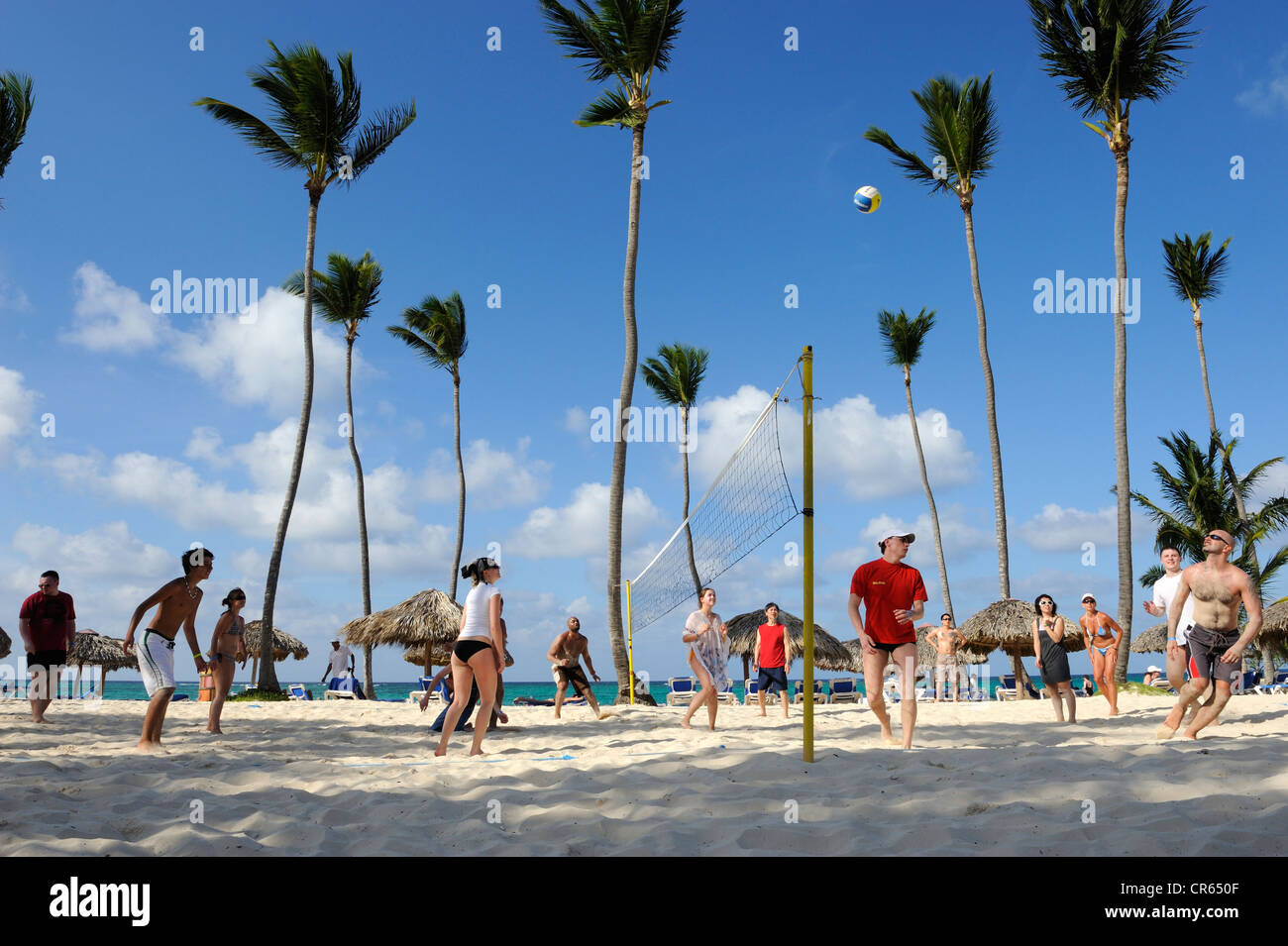 Beach volley, Punta Cana, Repubblica Dominicana, dei Caraibi Foto Stock