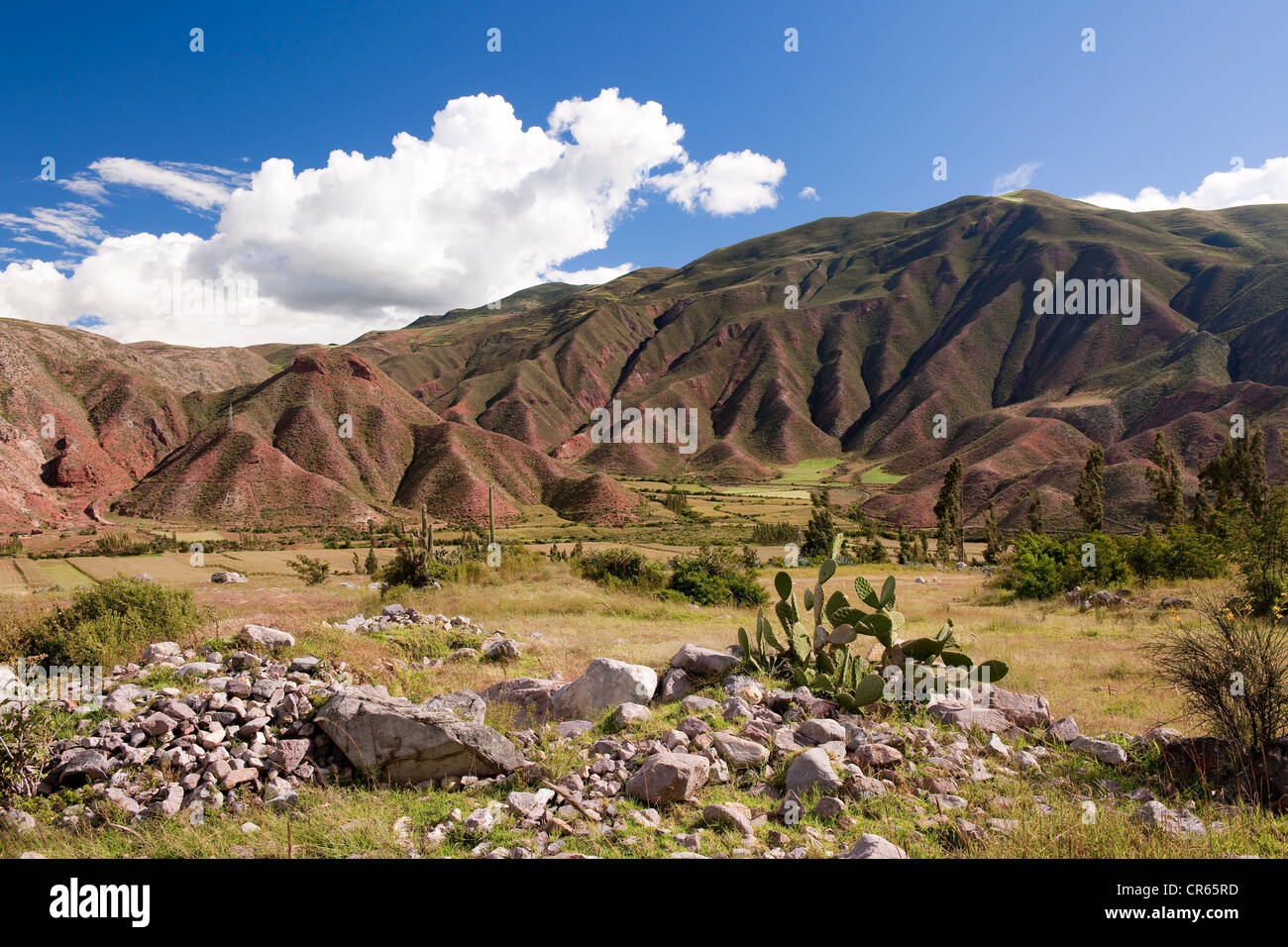 Il Perù, Provincia di Cuzco, Inca Sacred Valley, la montagna che domina il fiume Urubamba Foto Stock