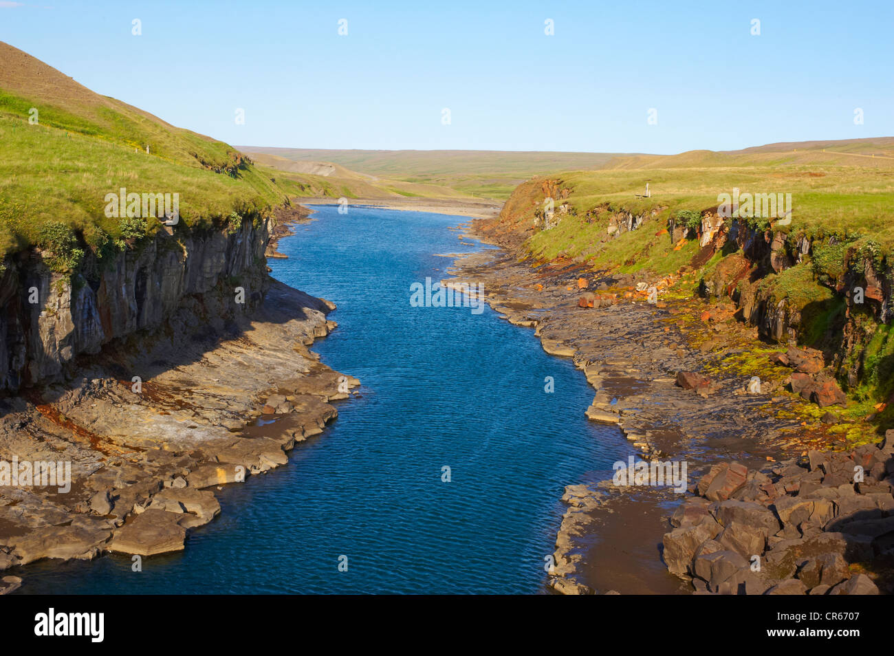 L'Islanda, Regione Sudurland, Landmannalaugar, paesaggio e il fiume Foto Stock