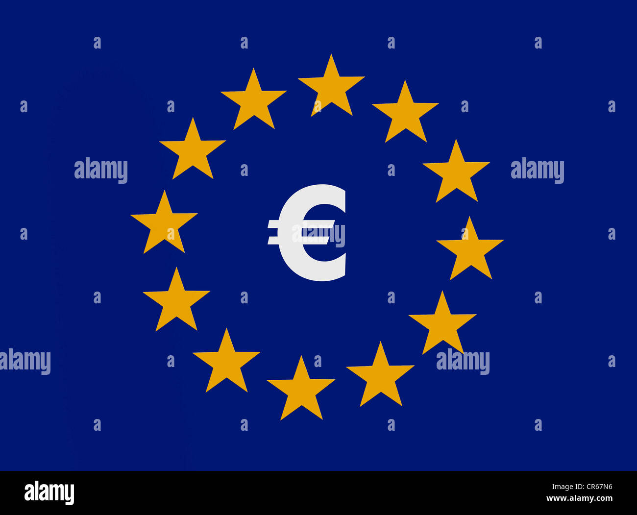 Simbolo Euro entro le dodici stelle dell'Unione europea, la moneta comune europea, unione monetaria Foto Stock
