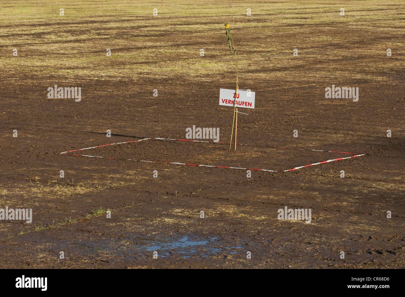 Un appezzamento di terreno con un zu verkaufen segno, Tedesco per per la vendita, PublicGround Foto Stock