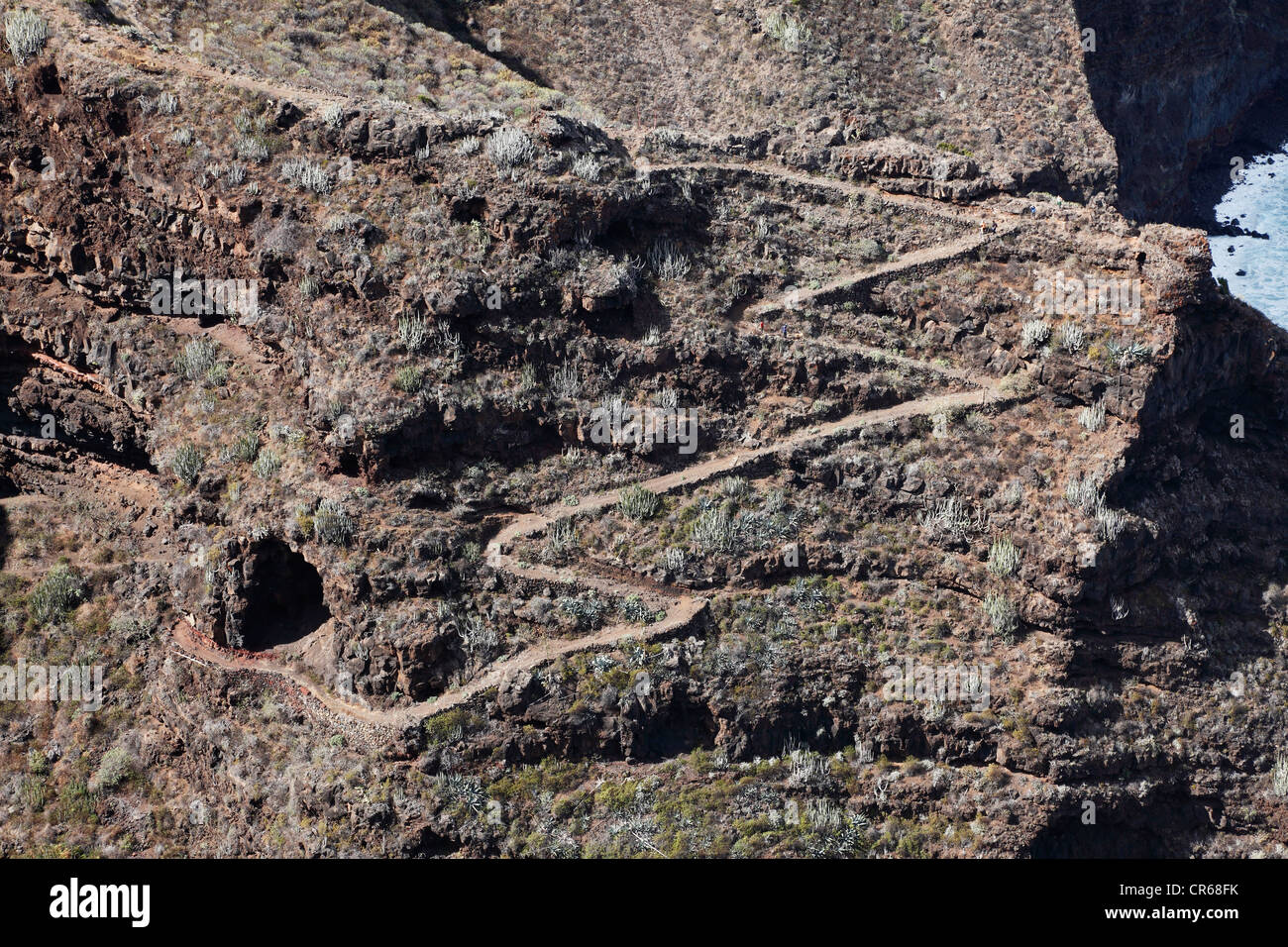 La Spagna, La Palma, la vista del sentiero escursionistico a Barranco Fagundo Foto Stock