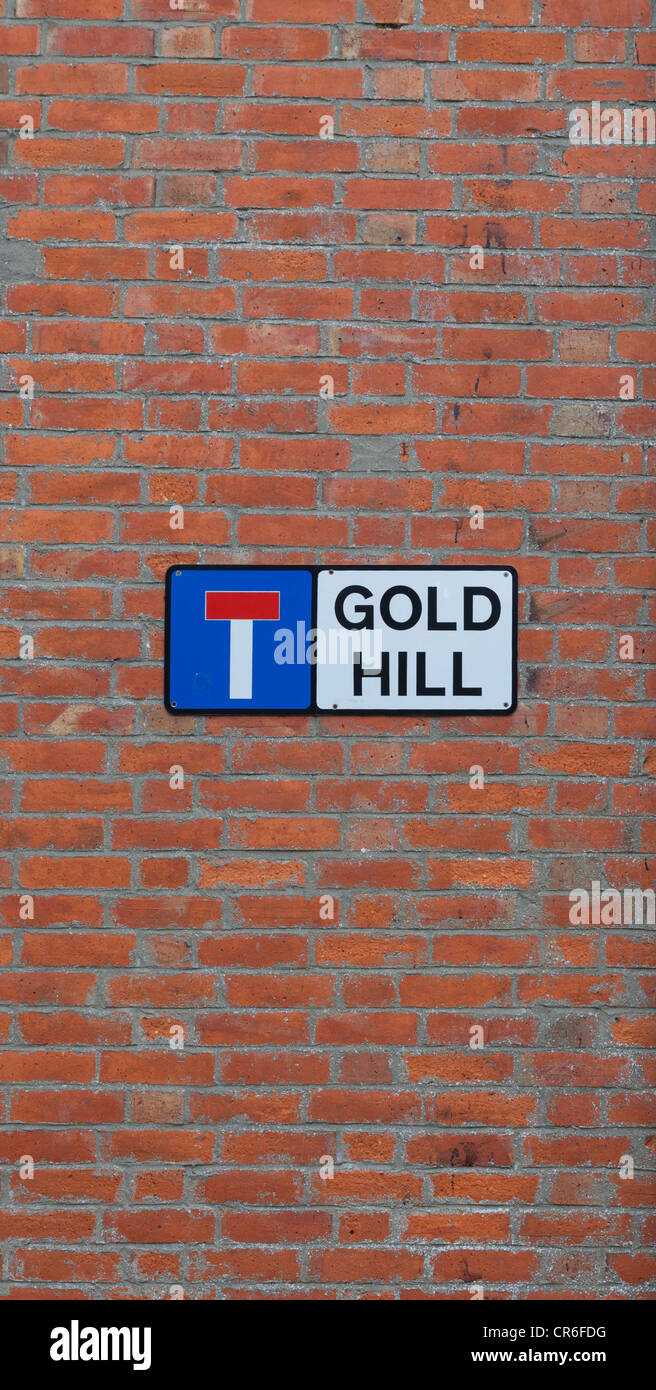 Un cartello stradale per oro Hill, Shaftsbury, Dorset, Inghilterra Foto Stock