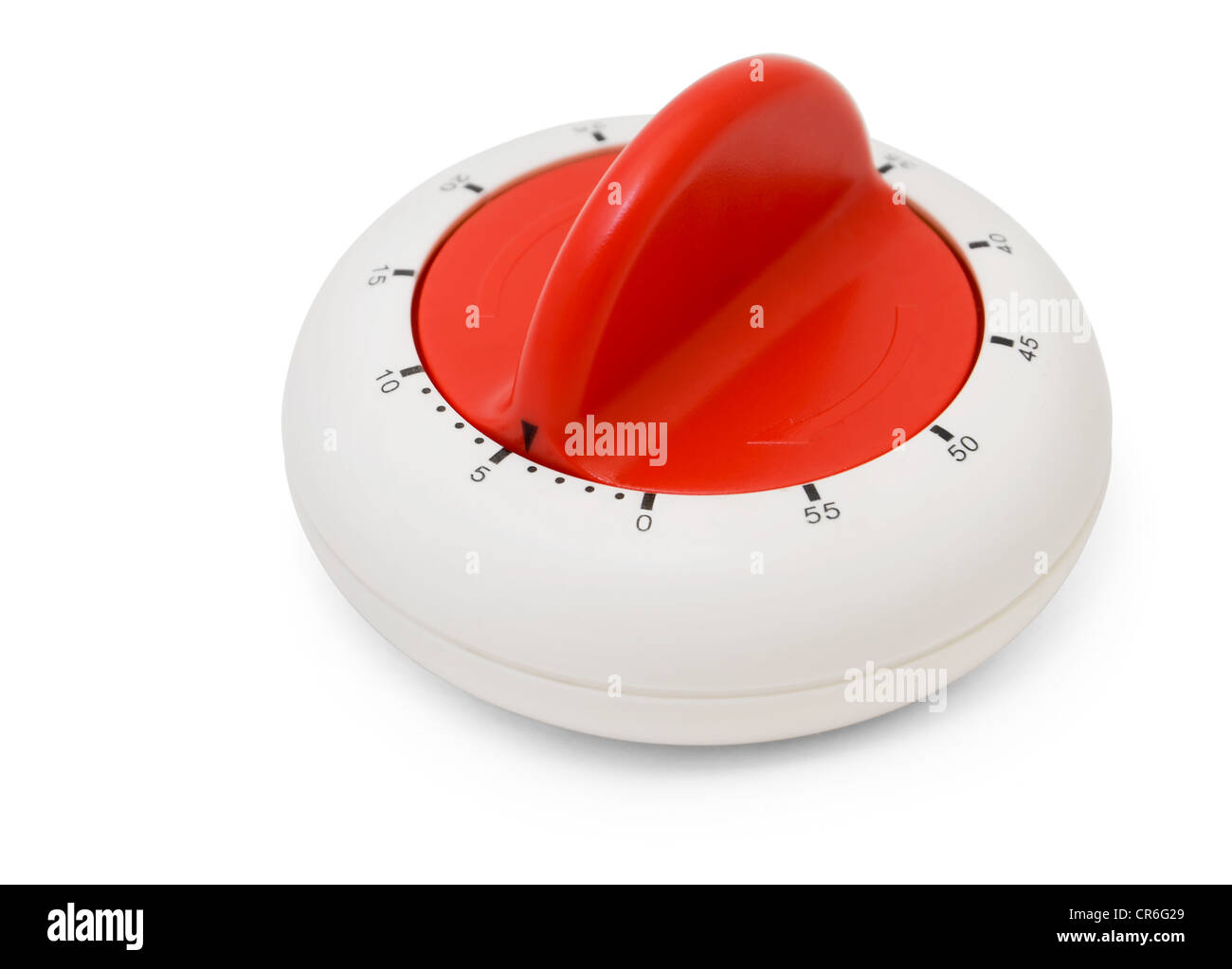 Classic in plastica timer da cucina isolato su bianco Foto Stock