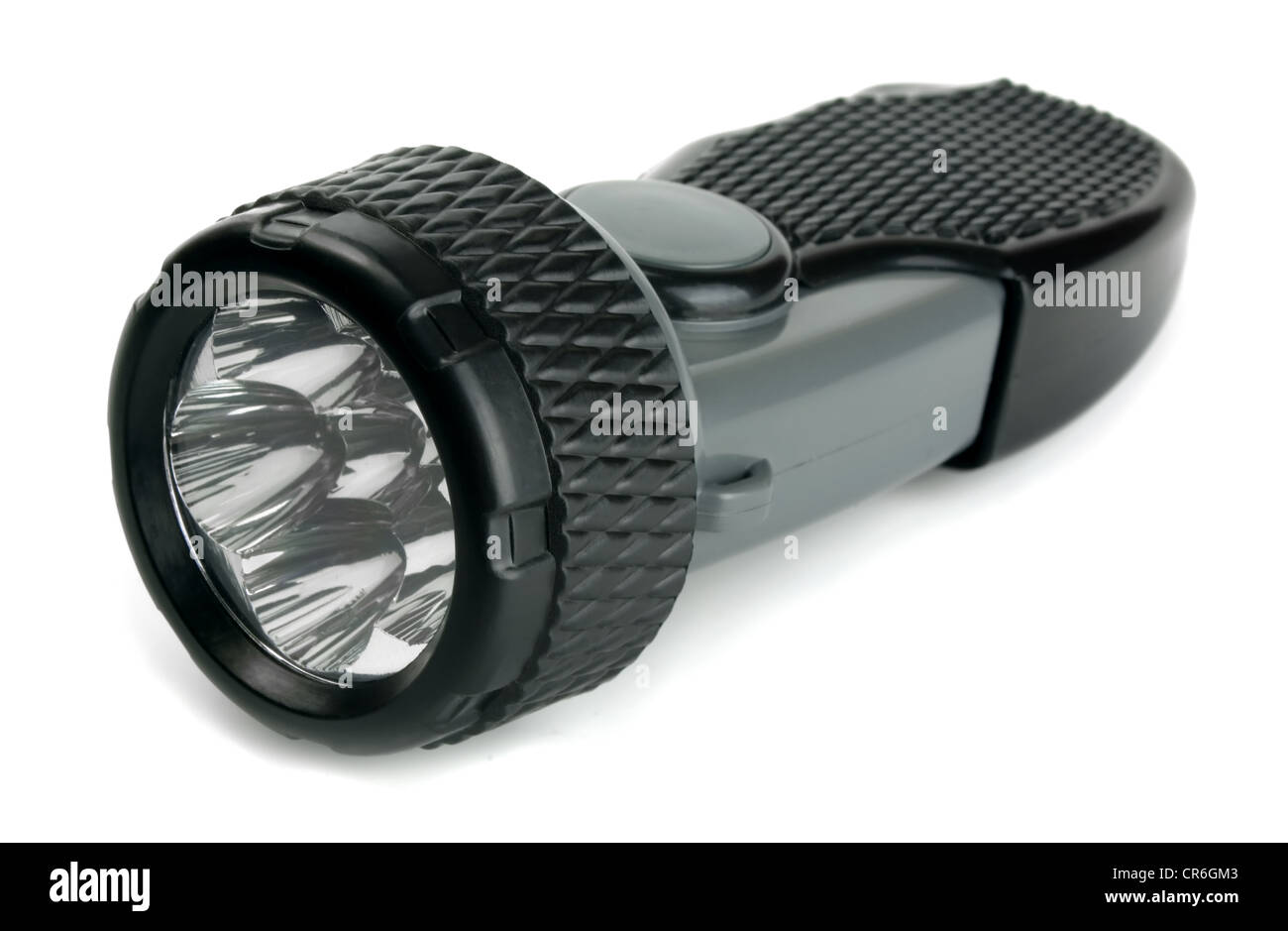 Nero torcia a LED tascabile isolato su bianco Foto Stock