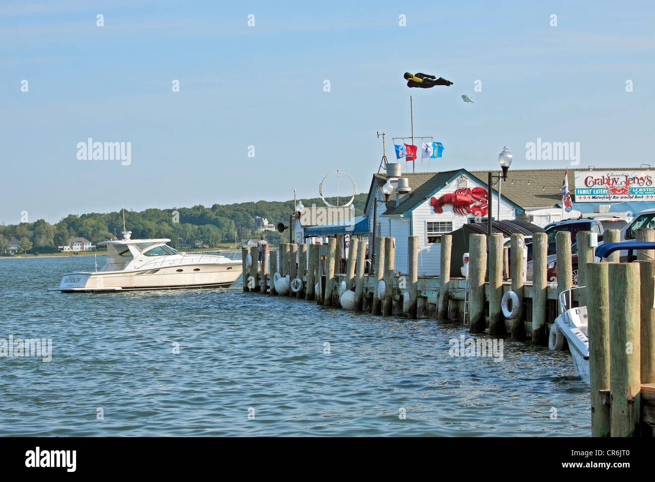 Scontrosa del Jerry harbourfront ristorante e snack bar Greenport Long Island New York Foto Stock