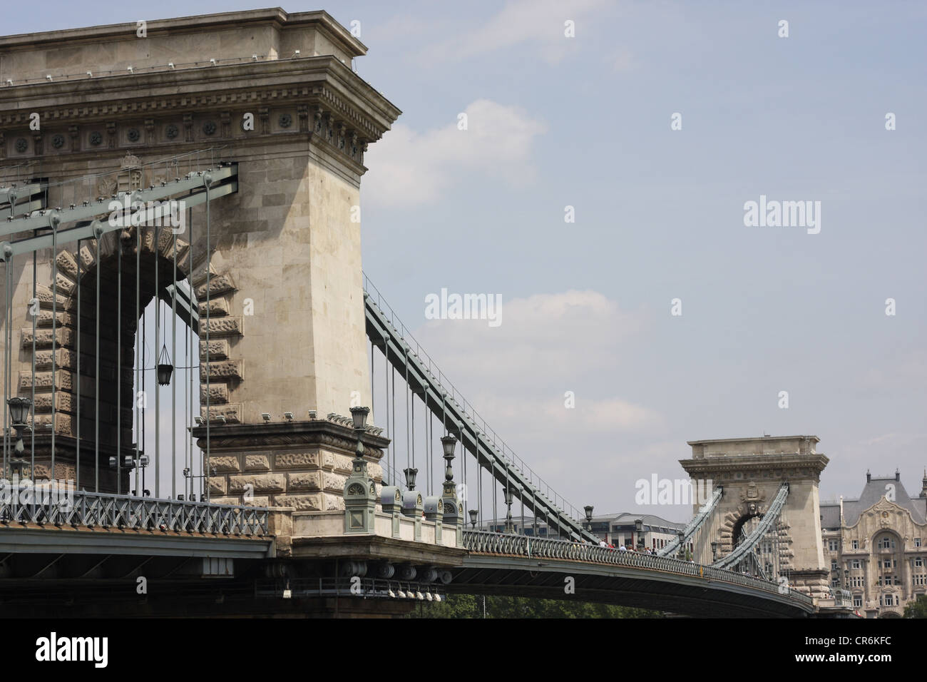 La catena di Széchenyi ponte (ungherese: Lánchíd) è una sospensione ponte che attraversa il fiume Danubio tra Buda e Pest. Foto Stock