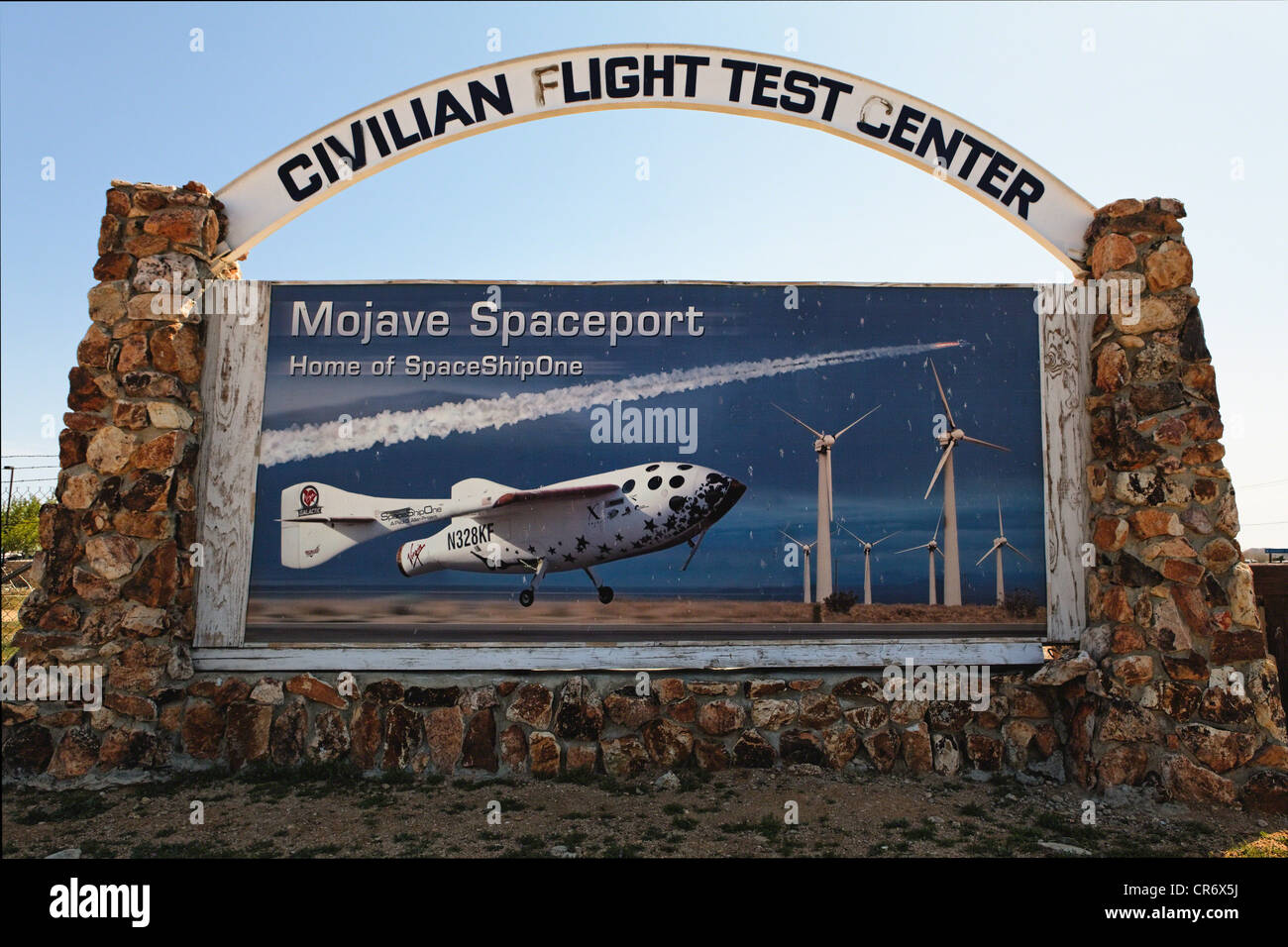 Firmare all'entrata del Mojave aria e Spaceport, Mojave, California Foto Stock