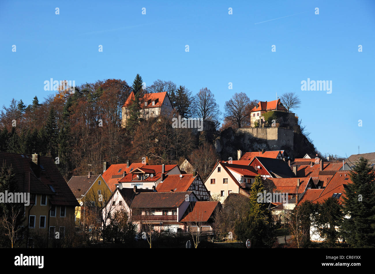 Villaggio della Franconia con il castello dal 1311, Betzenstein, Alta Franconia, Baviera, Germania, Europa Foto Stock