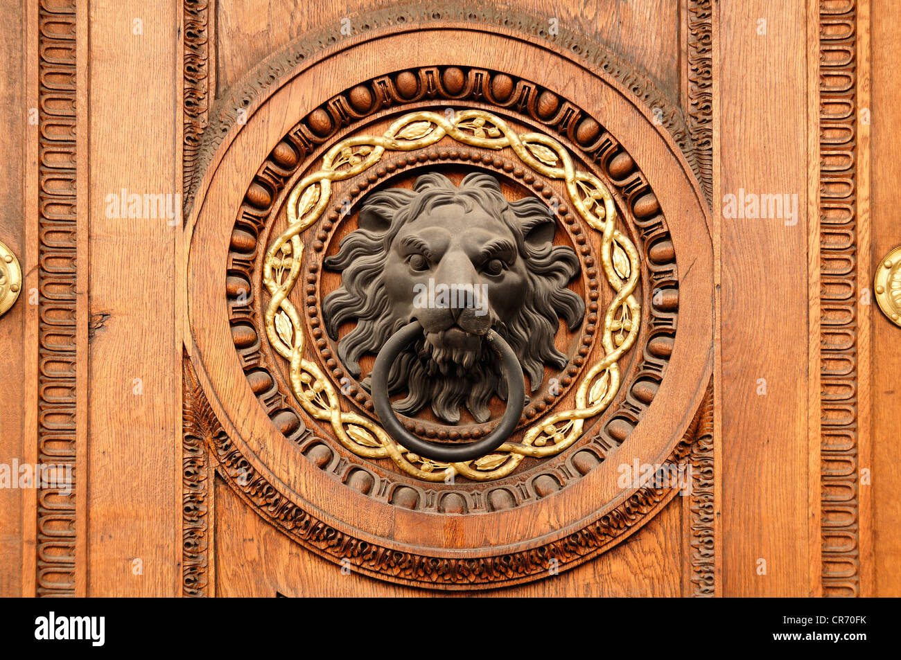 Testa di leone come una porta respingente, 1811, sulla porta del Ministero Federale degli Interni, Herrengasse 7, Vienna, Austria, Europa Foto Stock