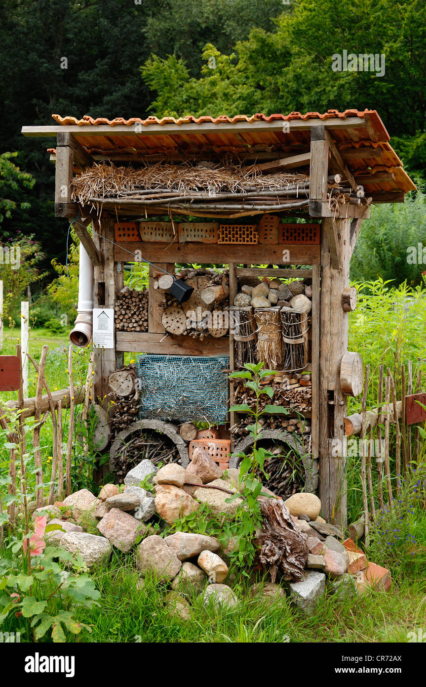 Casa di bug in un giardino cottage, Luebstorf, Meclemburgo-Pomerania Occidentale, Germania, Europa Foto Stock