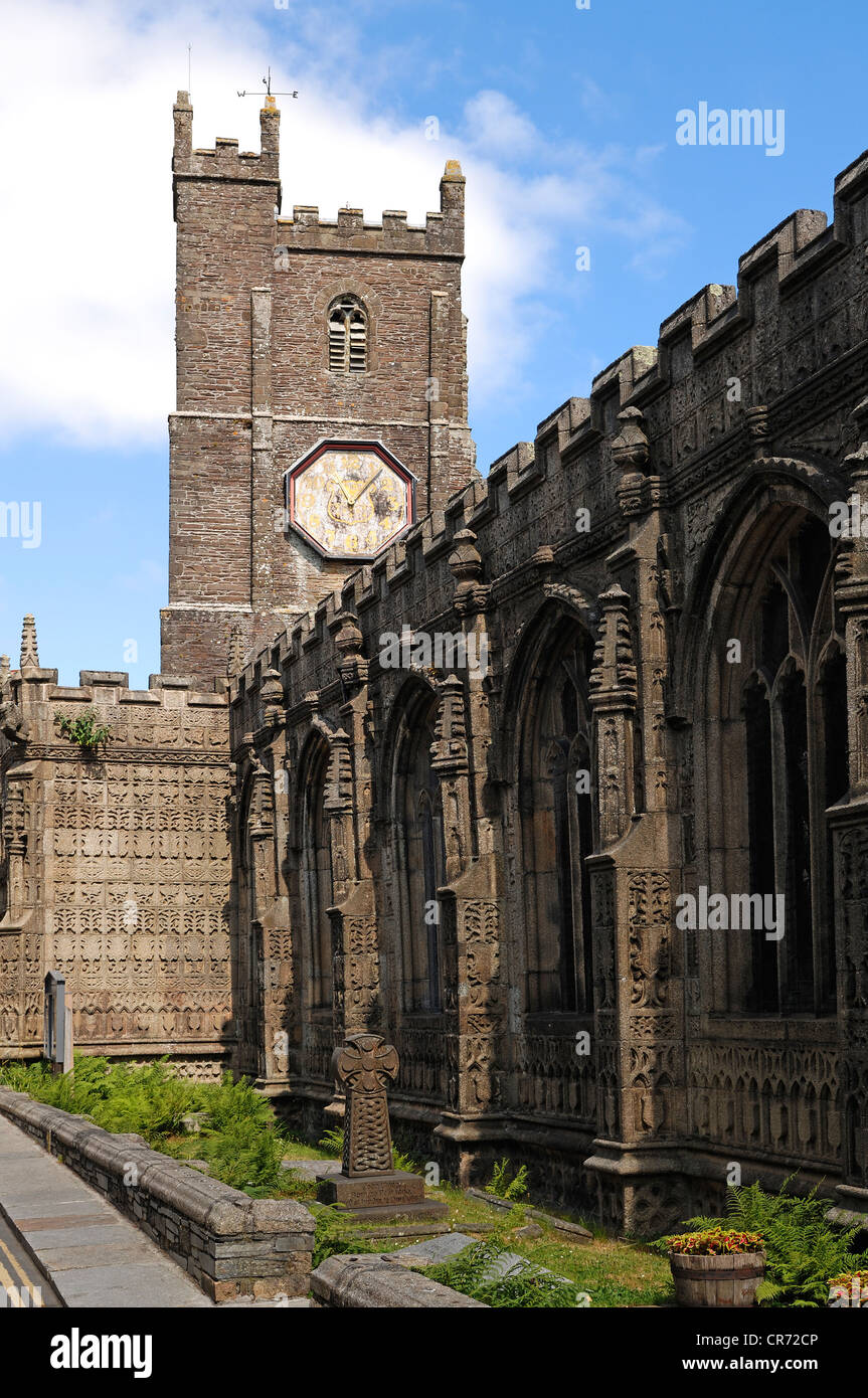 Chiesa di Santa Maria Maddalena, 1511, torre del XIII secolo, Chiesa Street Launceston, Cornwall, England, Regno Unito, Europa Foto Stock