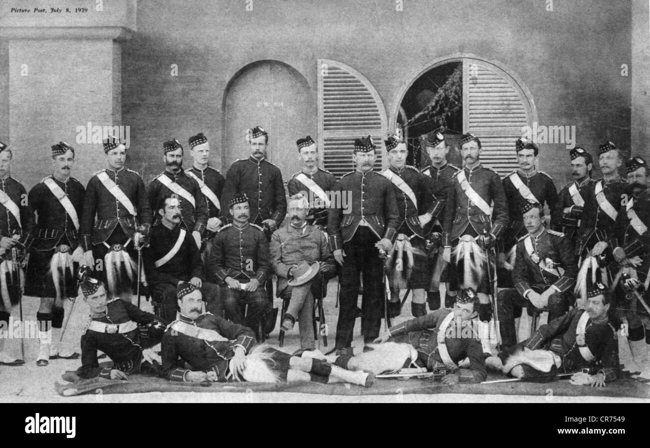 Rhodes, Cecil 5.7.1853 - 26.3.1902, uomo d'affari britannico, politico, su un quadro di gruppo (centro, cappello in mano), come primo ministro del Capo Colonia, 1890s, Foto Stock