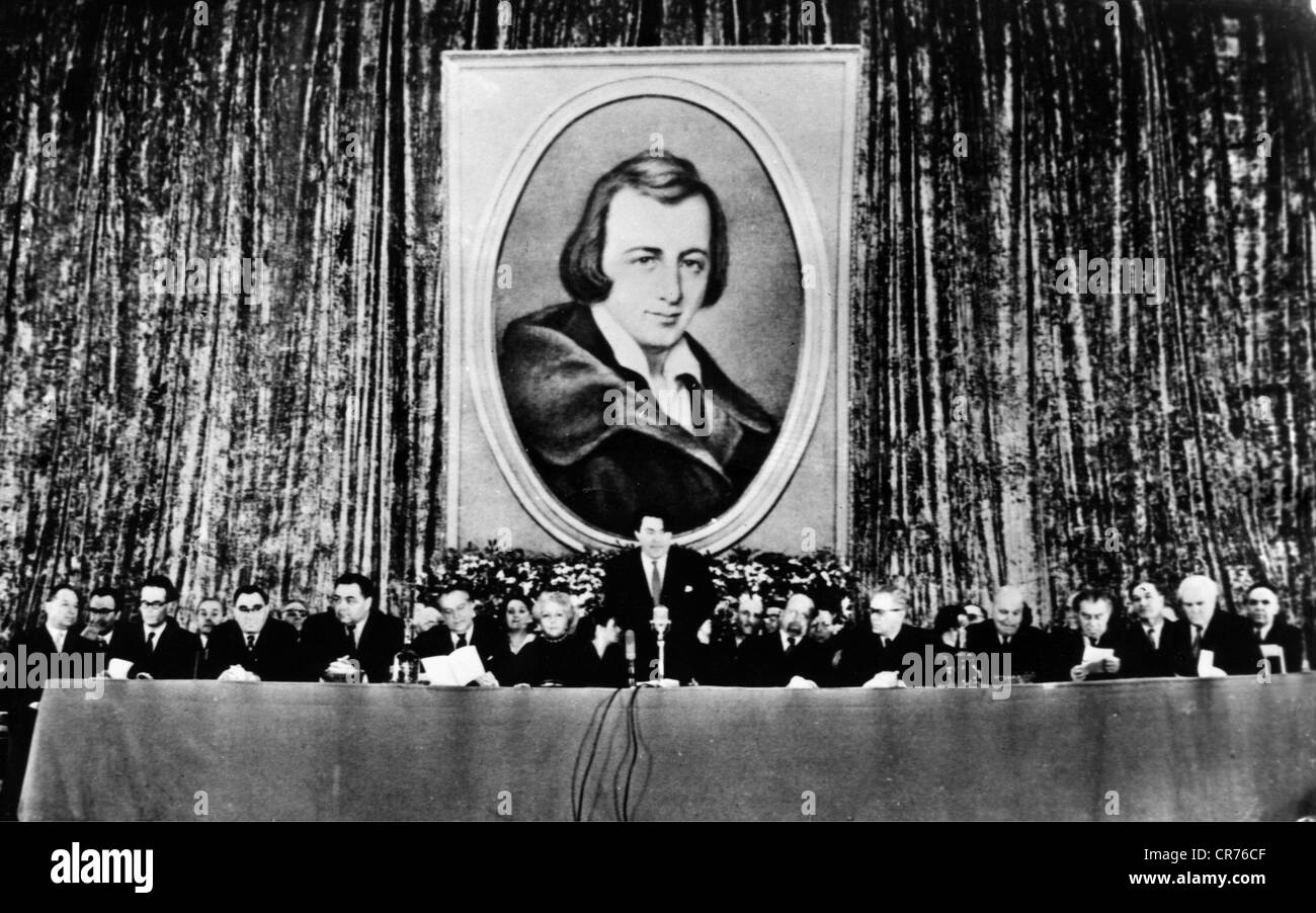 Polevoy, Boris Nikolaevich, 17.3.1908 - 12.7.1891, autore/scrittore sovietico, in occasione della commemorazione della 100th obit di Heinrich Heine, Conservatorio Tchaikovsky, Mosca, 17.2.1956, Walter Ullbricht a destra, , Foto Stock