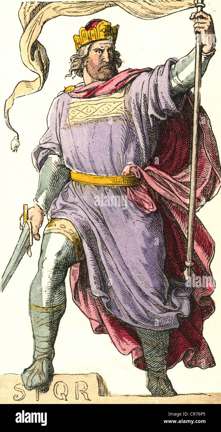 Arnulph, imperatore tedesco e re franco orientale, 887 - 899, nato circa 850, morì 08. 12. 899 a Ratisbona, stampa dopo un dipinto di J.J. Jung, da: L'imperatore tedesco nel Roemer di Francoforte sul meno e l'imperatore di Guglielmo Il Primo, casa della Repubblica Georg Wigand, Lipsia, circa 1880, Foto Stock