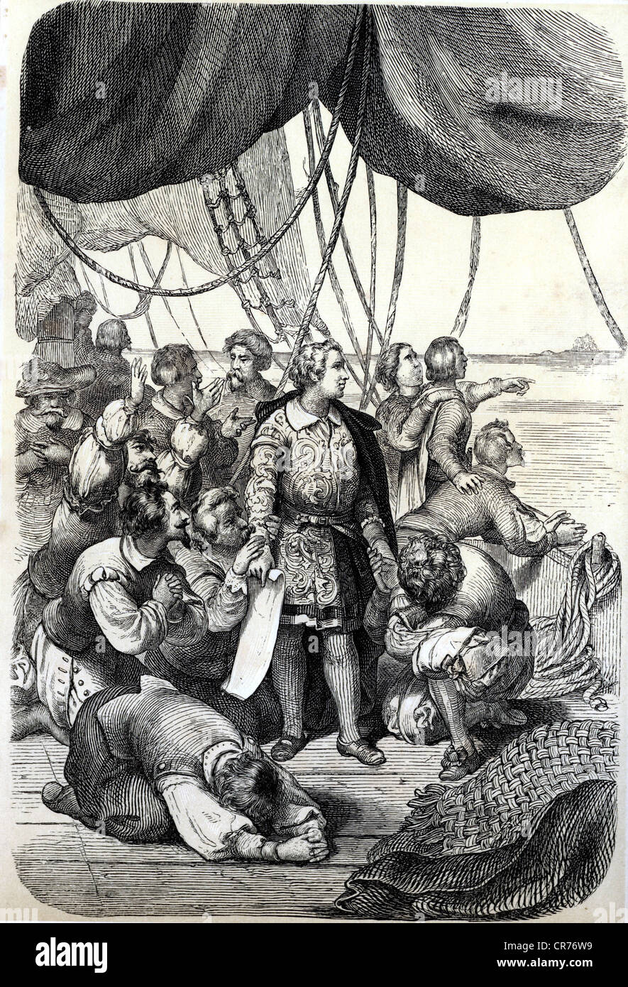 Columbus, Christopher, 1451 - 1506, explorer, immagine del libro 'Das Leben des Meeres' (vita in mare), 1862, Foto Stock