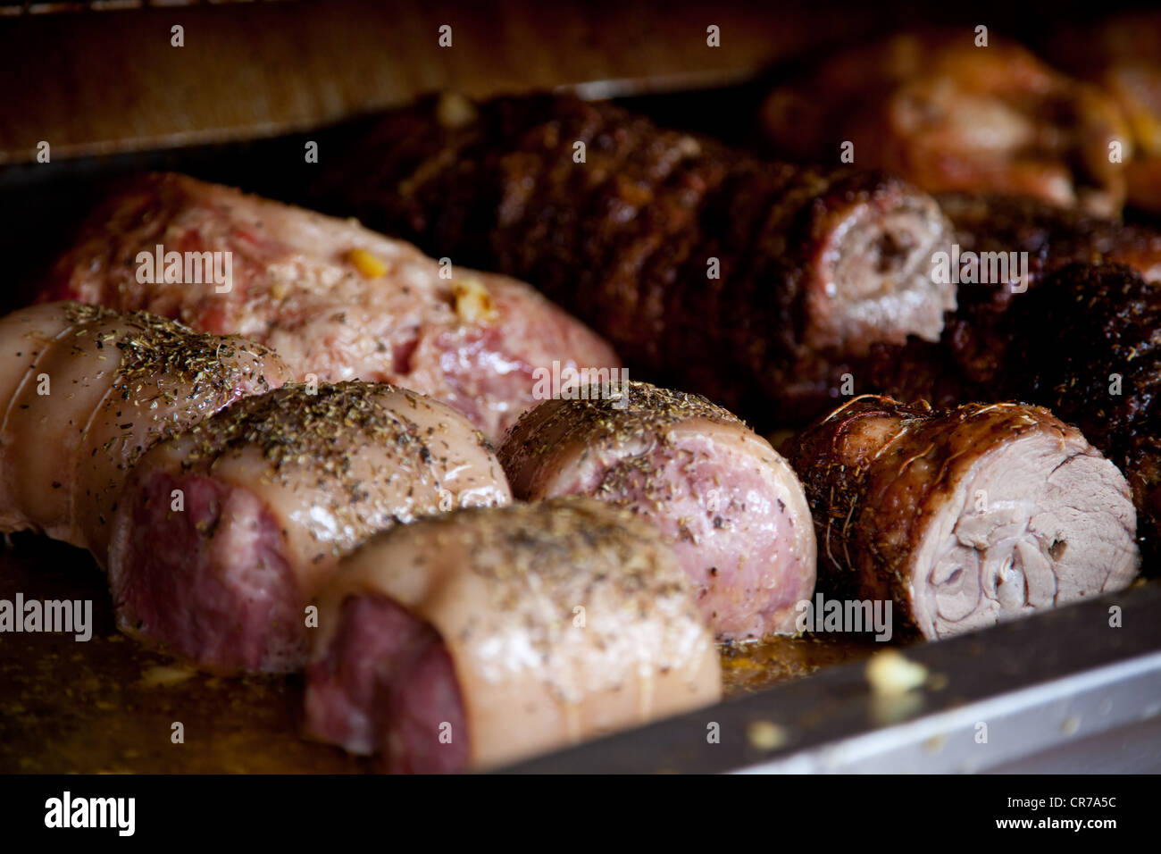 Deliziosa carne arrosto nella teglia. Foto Stock