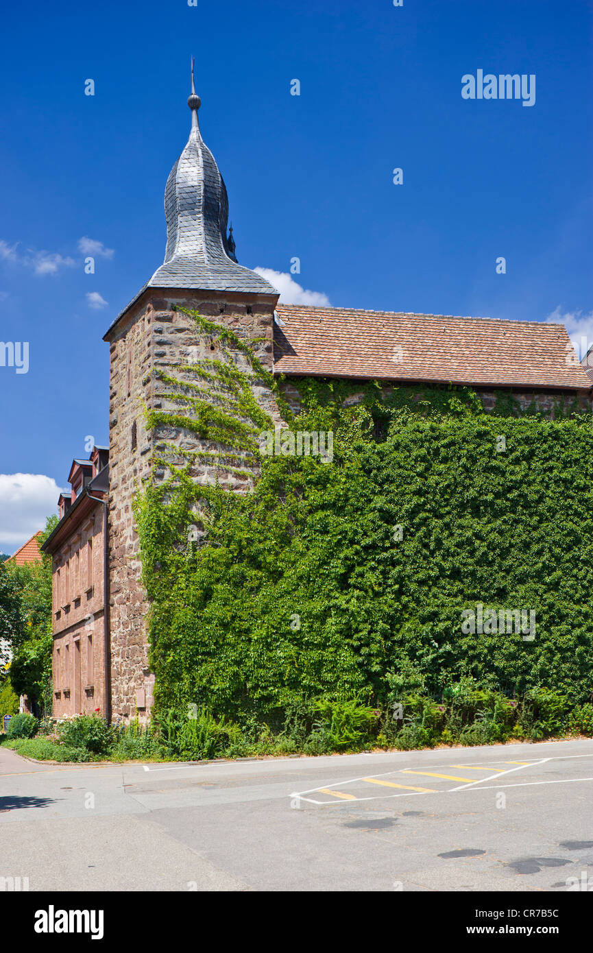 Il Blauer Hut city tower, Eberbach offrono am Neckar, Baden-Wuerttemberg, Germania, Europa Foto Stock