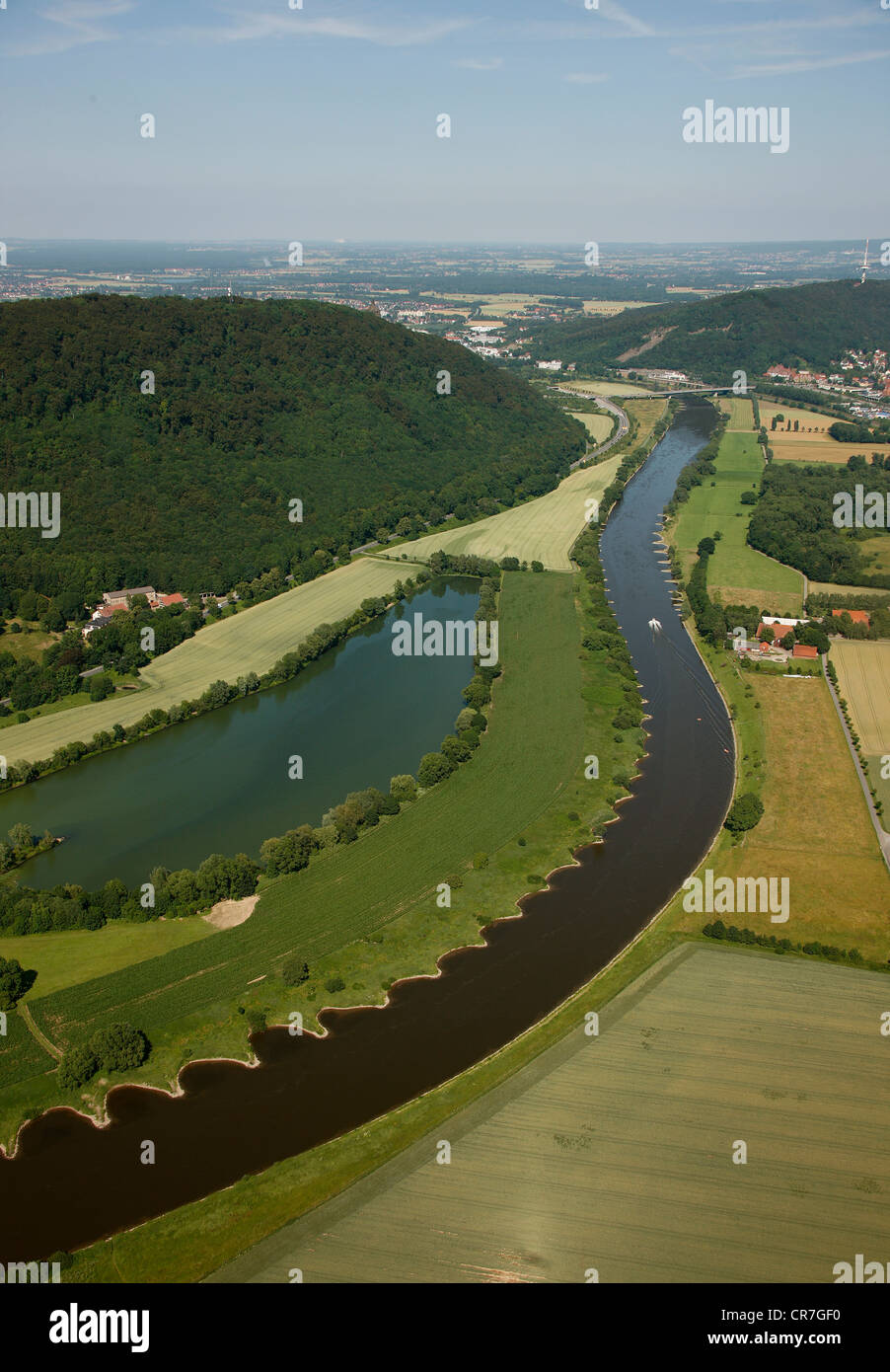 Vista aerea, fiume Weser, Weser Uplands, Minden-Luebbecke, Ostwestfalen-Lippe, Westfalia est, Renania settentrionale-Vestfalia Foto Stock